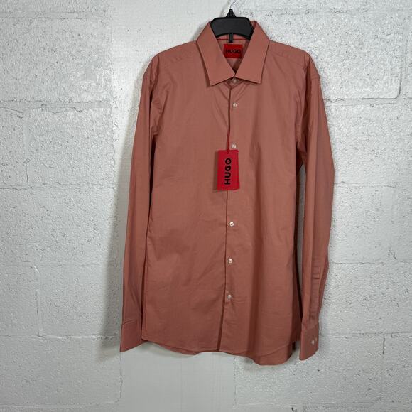 Hugo Boss Men's Kenno Slim Solid Dress Shirt Light Pastel 15 32/33 $118 - Picture 1 of 10